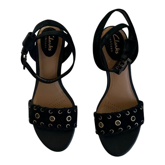 Clarks Ralene Sheen Black Suede Ankle Strap Block Heel Sandals Women’s Size 6 - Picture 2 of 7